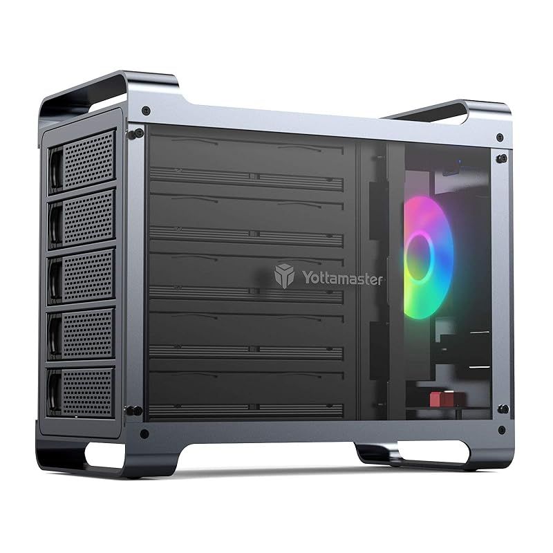 Yottamaster 3.5インチ HDDケース USB3.0接続 RGBファン搭載 ゲーミング 5Bay外付けハードディスクケース 5台搭載 SATA3.0対応 ハードドライブエンクロージャ アルミ グレー DF5U3