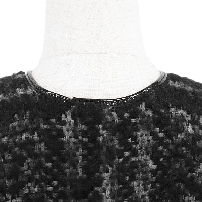 GUCCI グッチ ケープ ツイード|モヘア エナメルトリム GG インターロッキング ハウンドトゥース 千鳥格子柄 ポンチョ ストール メンズ レディース ユニセックス ブラック グレー 黒 灰色 イタリア製 WWW_MORNINGWALKER_COM