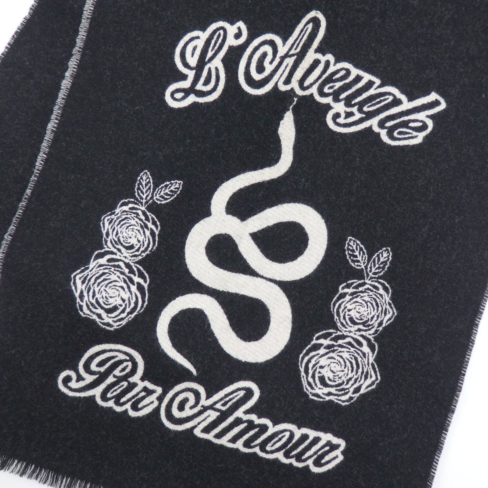 グッチ Gucci グッチ マフラー メンズ ウール ブラック ホワイト 黒 白 蛇 スネーク