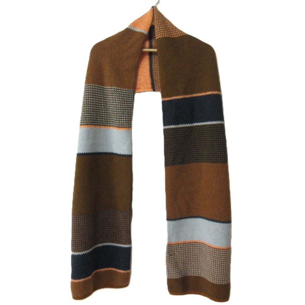 mina perhonen ミナペルホネン hikaru noguchi タックステッチ ストライプ SHAWL 大判 マフラー ストール ブラウン系 メンズ レディース 古着