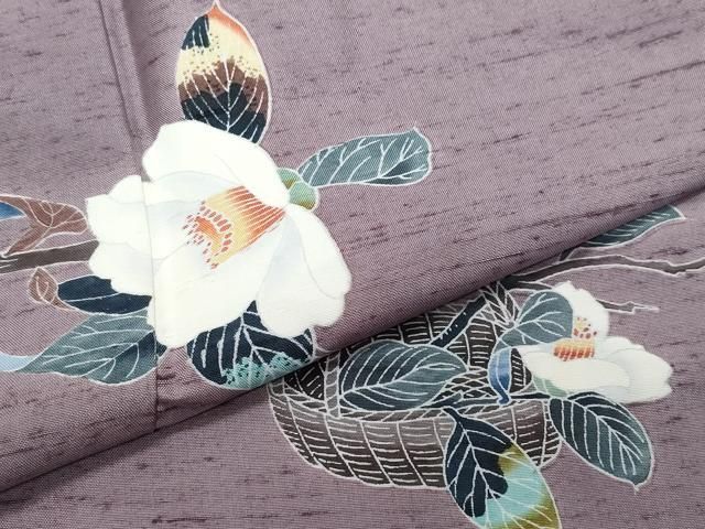 平和屋着物○十日町友禅作家 岡村蒼風 訪問着 白山紬 椿 正絹 逸品 未