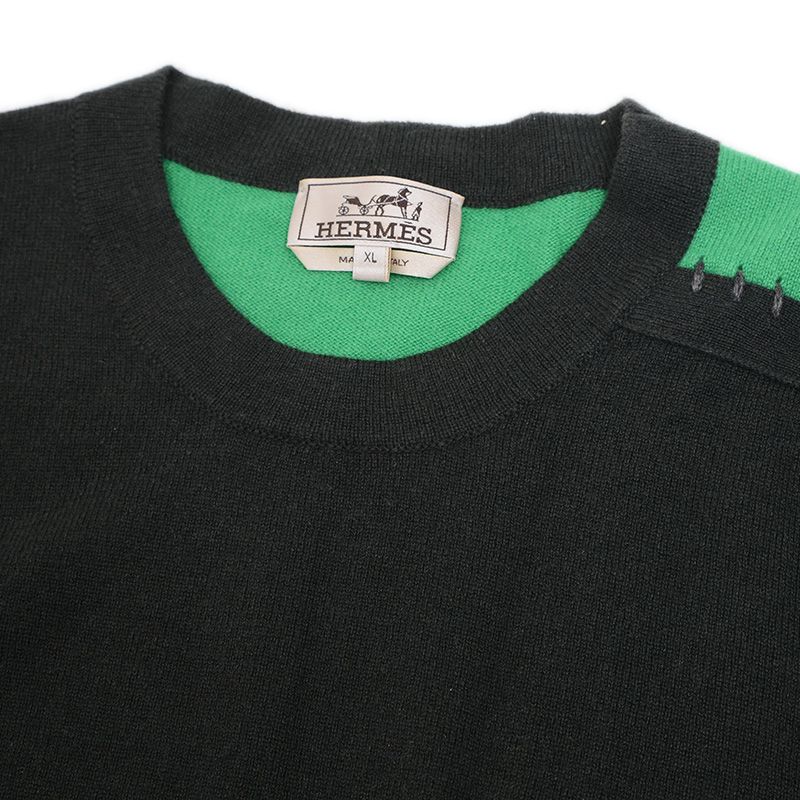 エルメス カシミヤ セーター XL イタリア製 エルメス セーター カシミヤ グレー/グリーン メンズ XLサイズ
