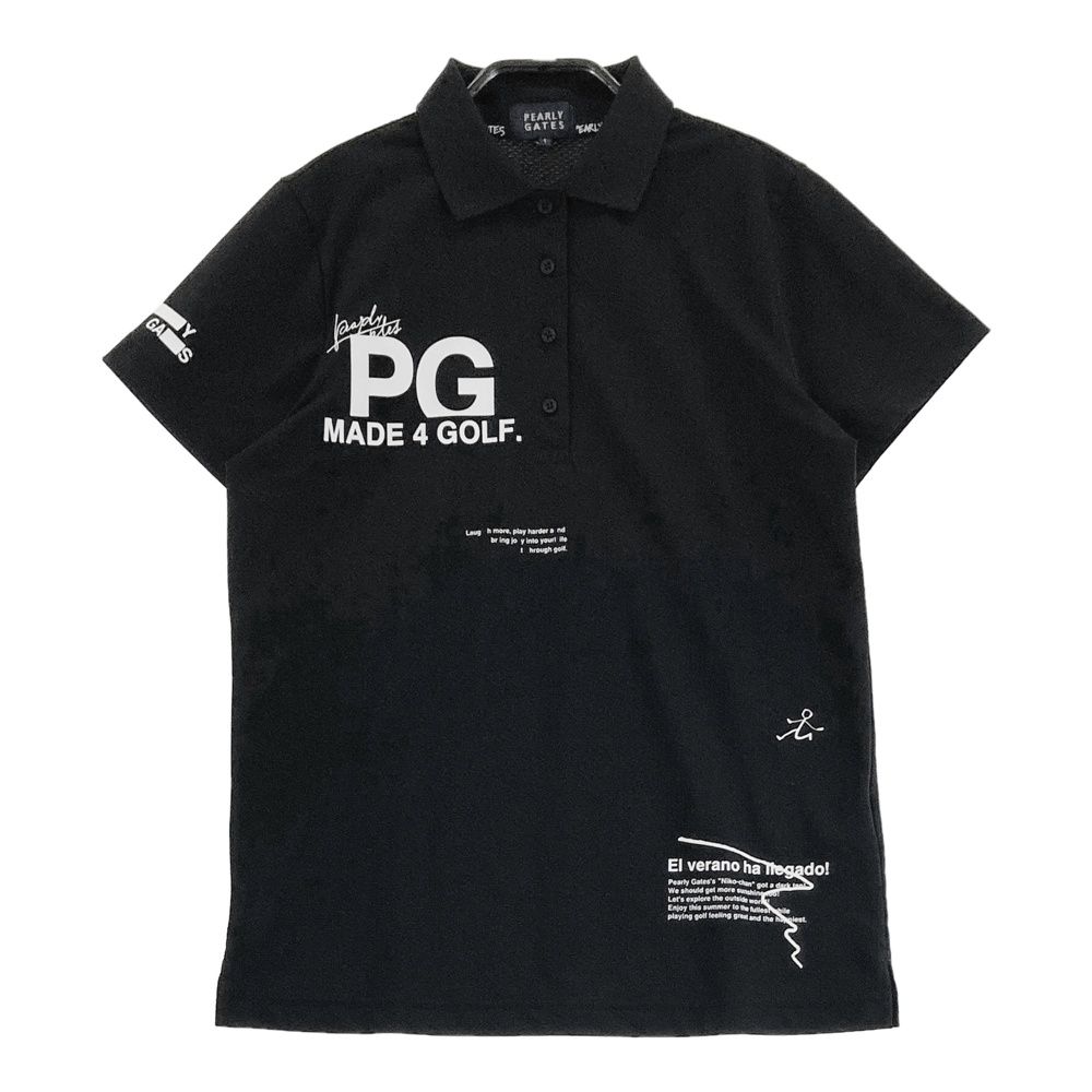 サイズ 1 PEARLY GATES パーリーゲイツ モデル 半袖ポロシャツ ニコちゃん ブラック系 240101538251 ゴルフウェア レディース ストスト