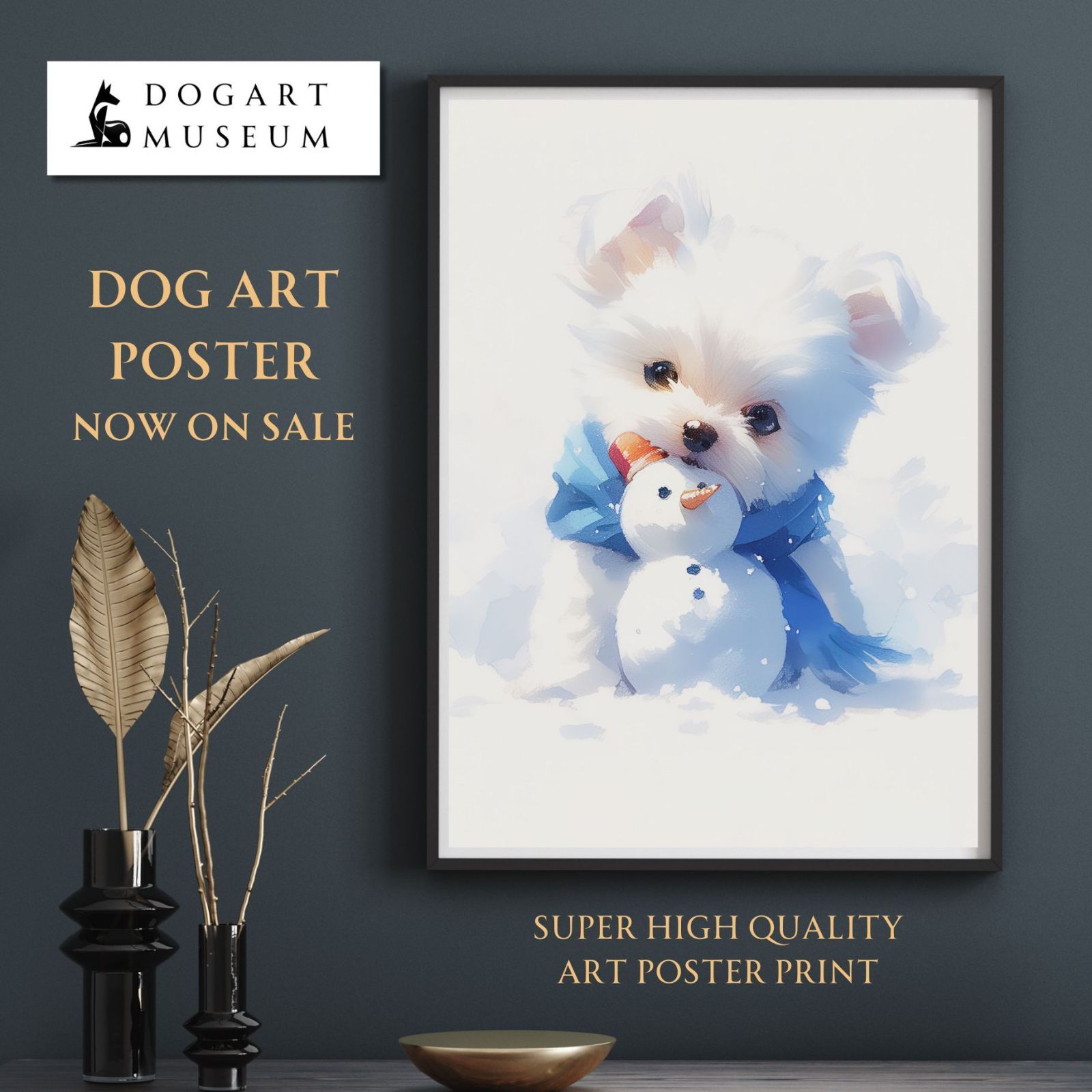 雪犬戯舞 - マルチーズ犬 No.3 冬 雪だるま 子犬 ペットロス うちの子 記念日 アートポスター 犬の絵 犬のイラスト ギフト プレゼント