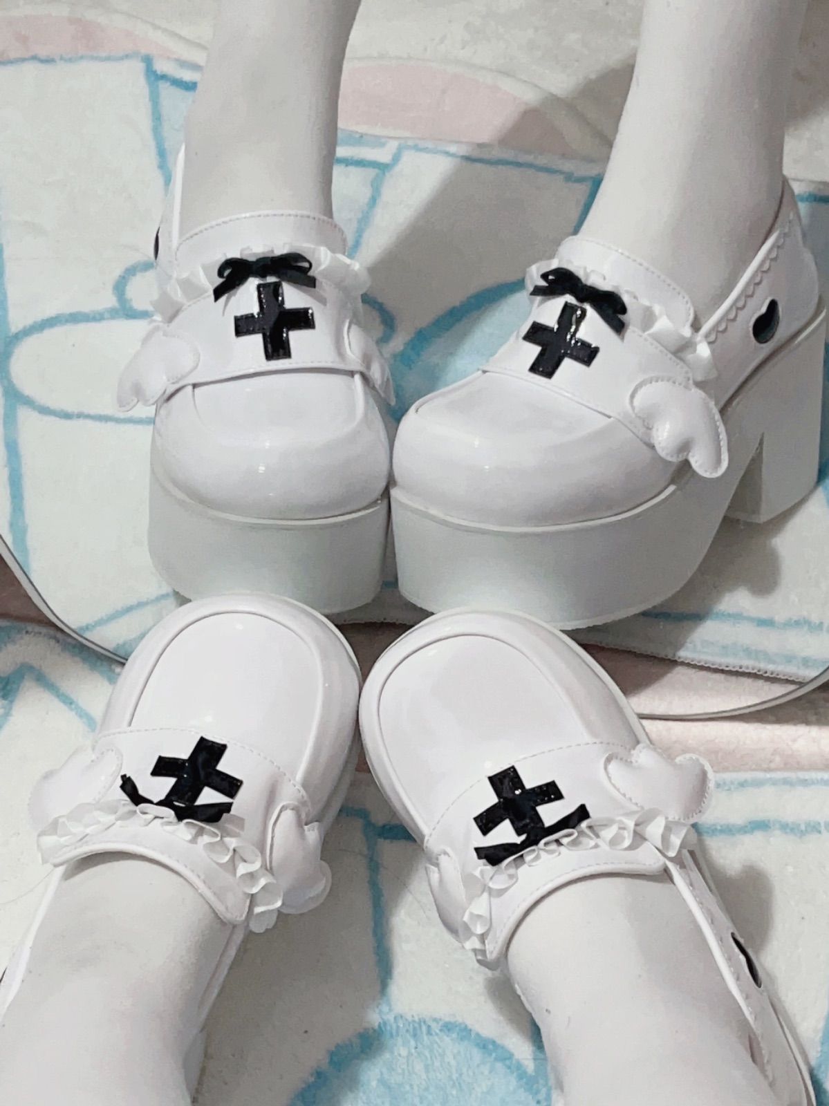 ゆめかわ 白 ホワイト パンプス 厚底シューズ 天使の羽