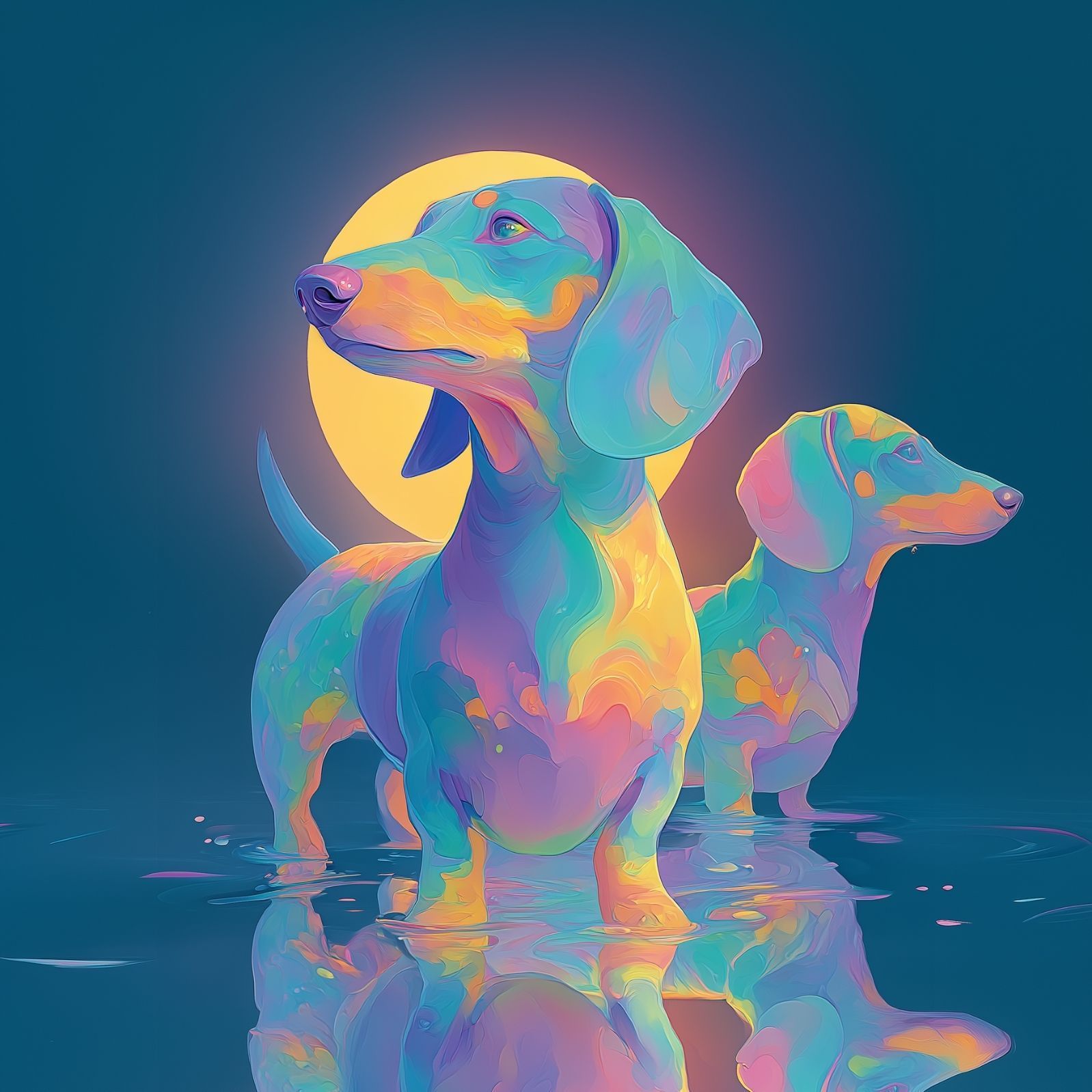 名入れOK リフレクション - ダックスフンド犬 No.2 アートポスター ペットロス うちの子記念日 北欧 ナチュラル モダンインテリア