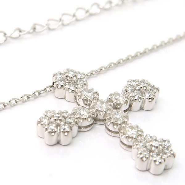 STAR JEWELRY ダイヤモンド クロス ネックレス K18 WG 0.48ct 十字架 