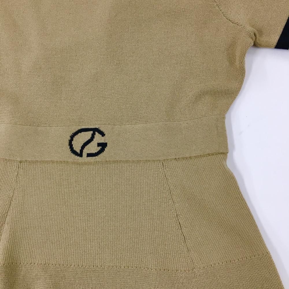 正直うれしいお手頃価格。 CPG 半袖ニットワンピース ベージュ×黒 肩ボタン 立体ロゴ レディース 2 M ゴルフウェア 2025年モデル CPG フェミニンスタイル