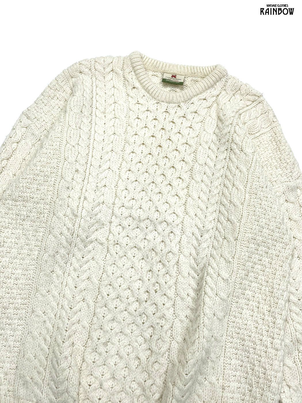 古着 carraig donn キャレイグドン ケーブル編み アイルランド製 無地 長袖 メリノウール100％ フィッシャーマン ニット セーター ベージュ 生成り ttu 2510020