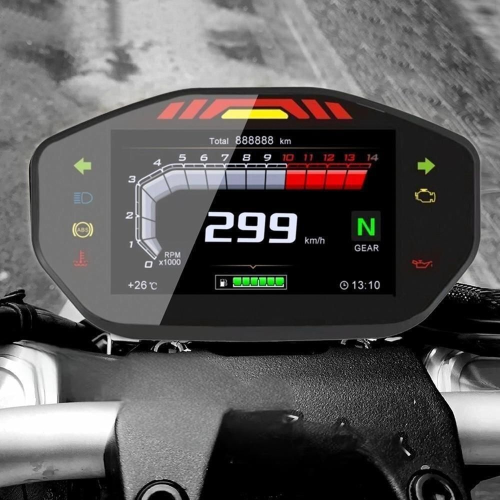 バイク 汎用 LCDTFT デジタルスピードメーター 14000RPM 6ギア