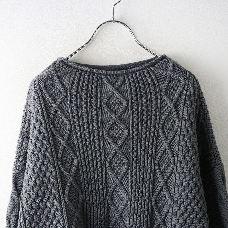 美品 バトナー BATONER ウール100% ケーブル編み クルーネックニット