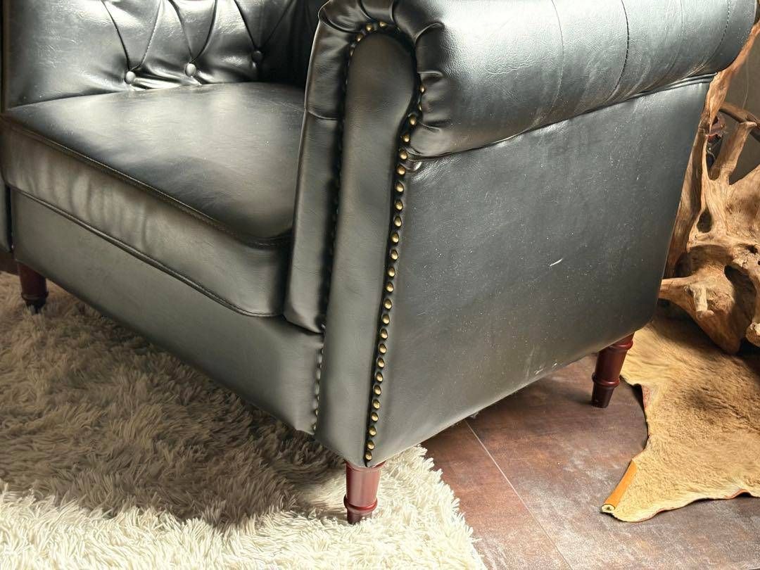 本革 チェスターフィールド アームチェア リベット打ち ボタンダウン YZ