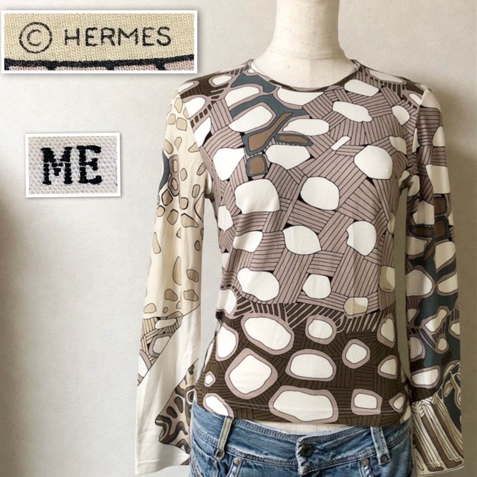 □良品□マルジェラ期□HERMES エルメス 長袖Tシャツ スカーフ柄