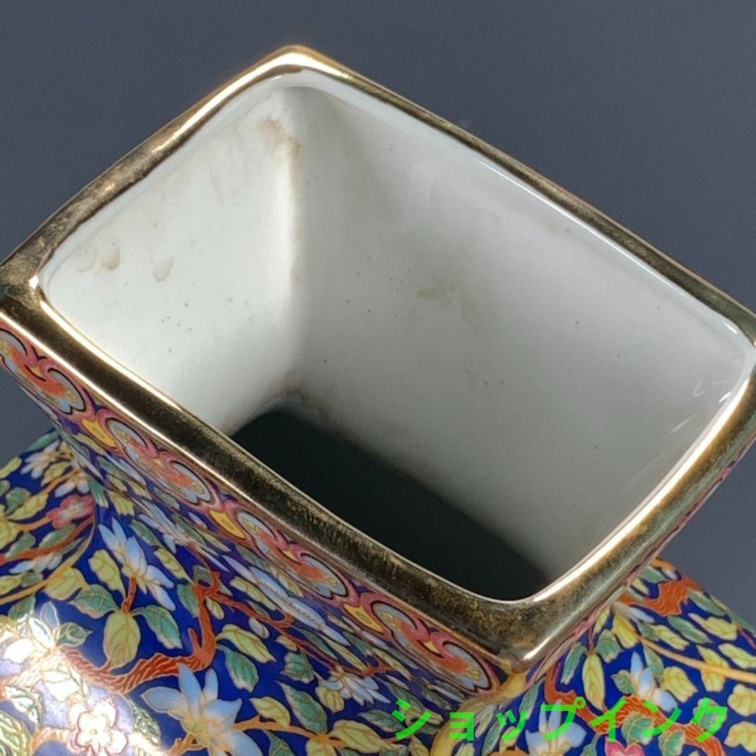 パステル琺瑯彩花鳥蒔絵四方尊瓶 景徳鎮 陶磁器 装飾品 現代工芸