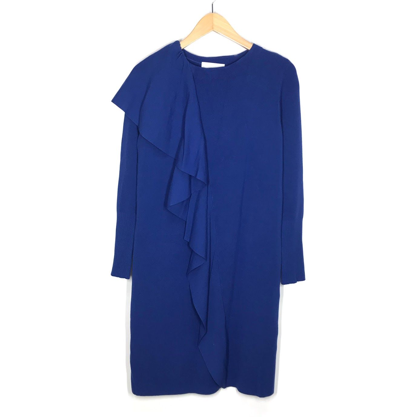 【倉吉店】CELFORD | セルフォード ワンピース アシンメトリーフリルカラーニットワンピース CWNO205026 ブルー 【112】