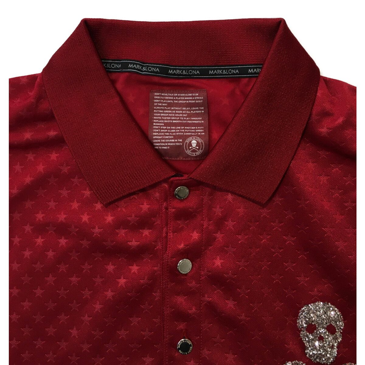  メンズ マークアンドロナ MARK&LONA 半袖ポロシャツ XL 赤 レッド 星柄