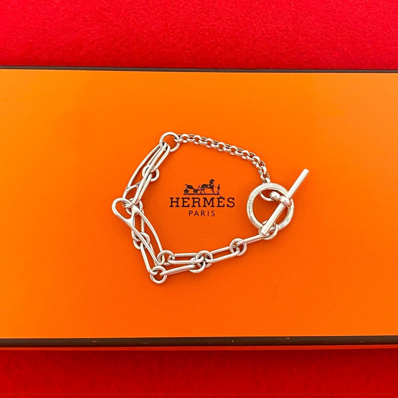 品 HERMES エルメス シェーヌダンクル パンク シルバー925 チェーン ブレスレット バングル 12027