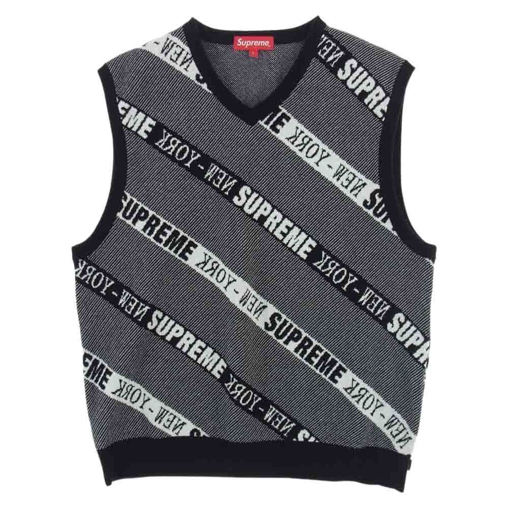 シュプリーム  22SS  Stripe Sweater Vest ジャガードロゴストライプニットベスト メンズ L