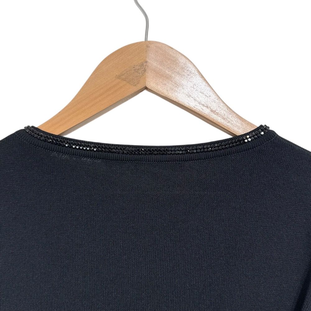 美品 LEONARD FASHION レオナール ラインストーン装飾 長袖 ニット カーディガン 40 ブラック レディース 古着 中古 LEONARD - 美品 LEONARD FASHION レオナール ラインストーン装飾