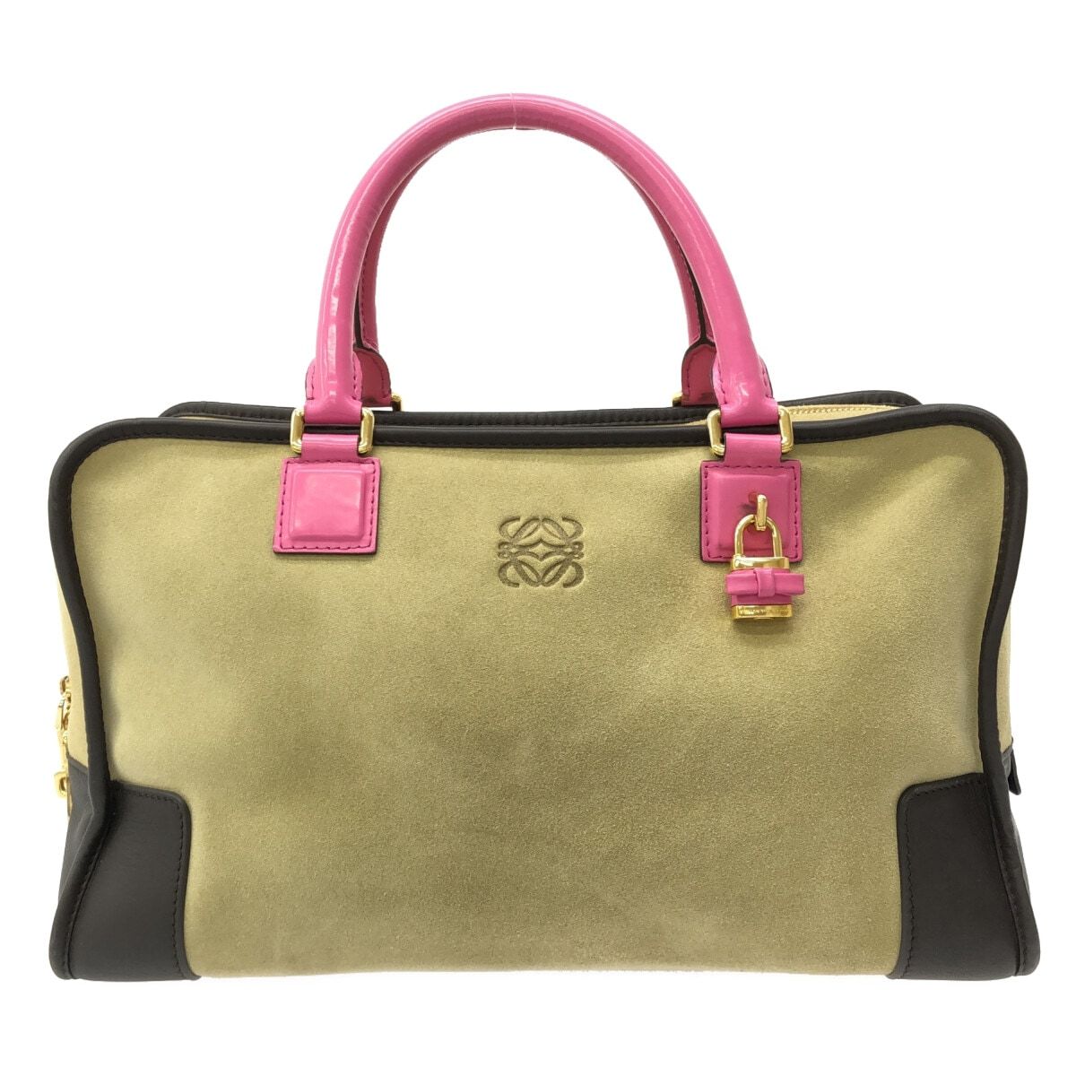 LOEWE(ロエベ) ハンドバッグ アマソナ36 ベージュ×ダークブラウン ...