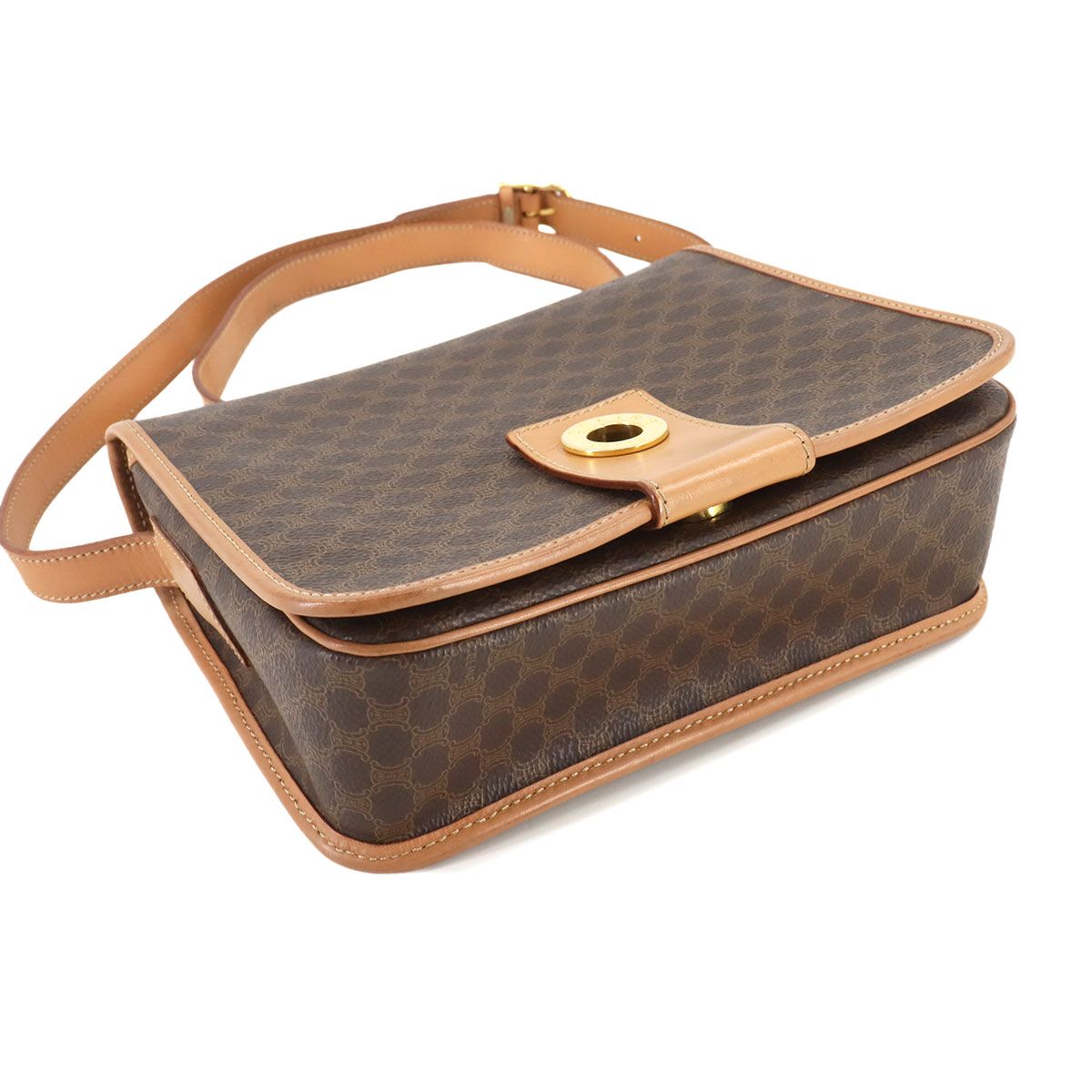 セリーヌ CELINE マカダム柄 ショルダー バッグ PVC レザー ブラウン  