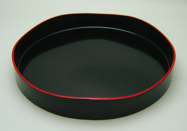 〇【茶器/茶道具 茶箱道具】 山道盆 木製 真塗り 黒 爪紅 ウレタン塗り