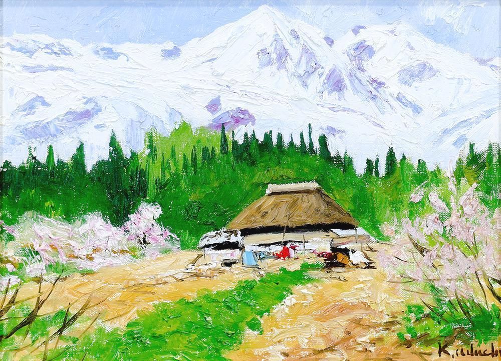 90.「白馬山麓の一農家」髙橋一善 油絵