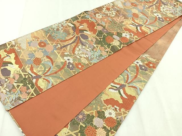 平和屋着物◎六通柄袋帯 唐織 鳳凰雪輪花文 金糸 正絹 逸品