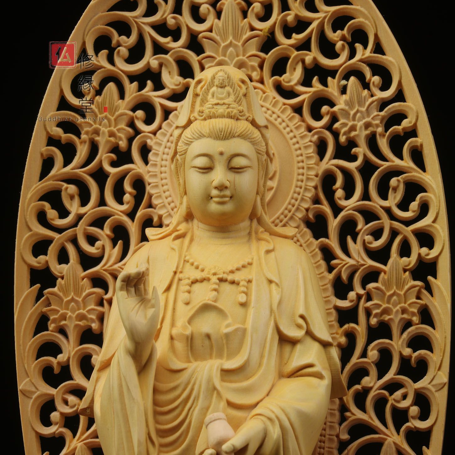 最高級 木彫り 仏像 阿弥陀如来三尊立像 彫刻 仏教工芸品 柘植材 - 美術品