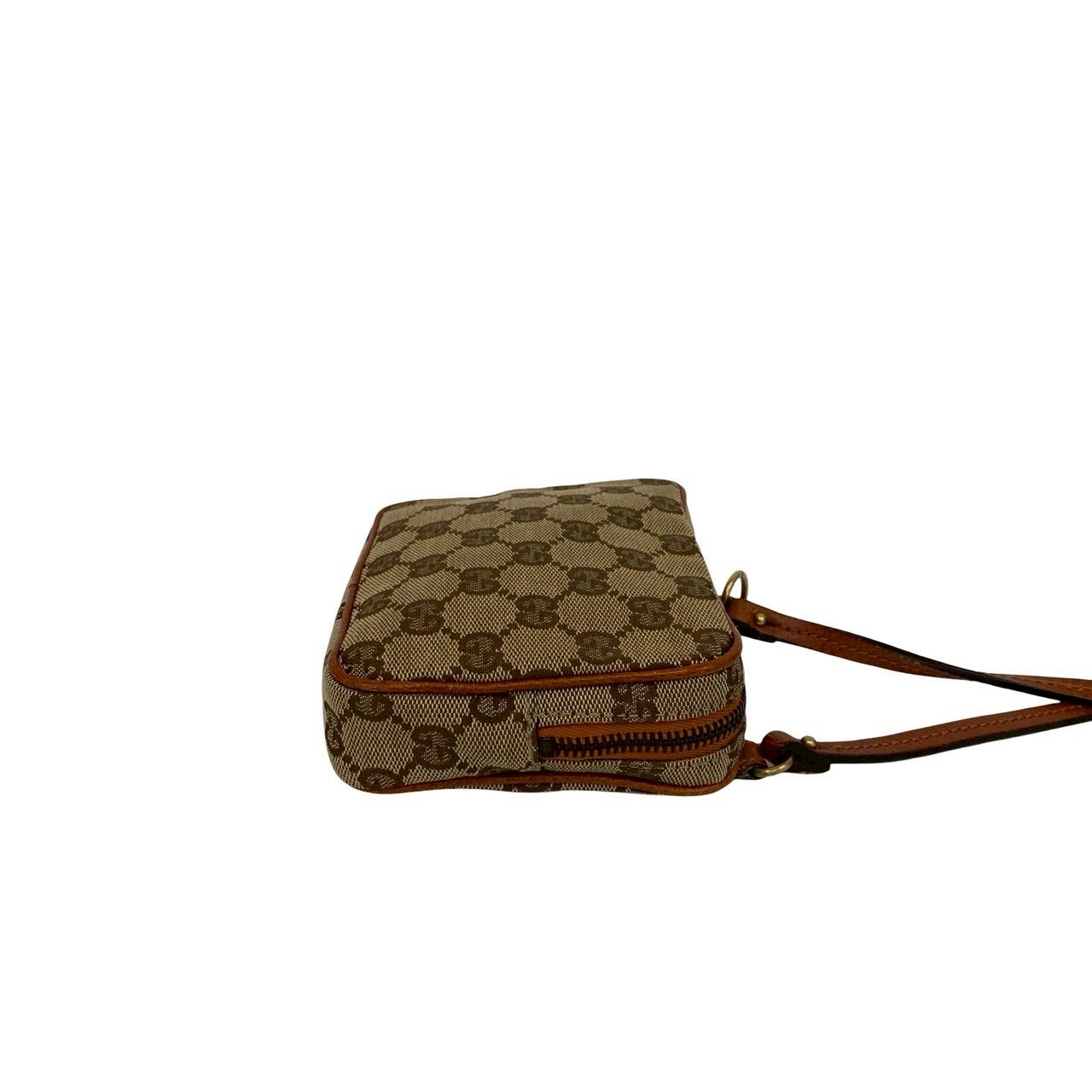 GUCCI グッチ ショルダーバッグ GGロゴ 総柄 レザー キャンバス 茶色