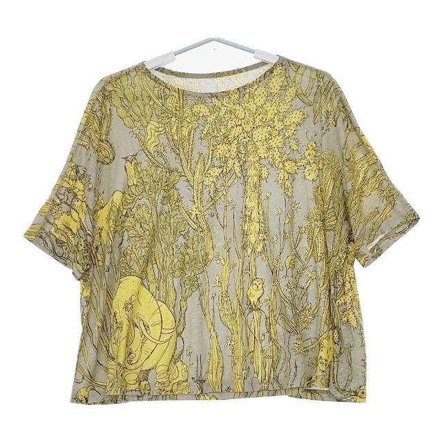 JURGEN LEHL J0192UB901 サボテン×動物 リネン 半袖Ｔシャツ カットソー グレー イエロー レディース ヨーガンレール 5-0604S∞