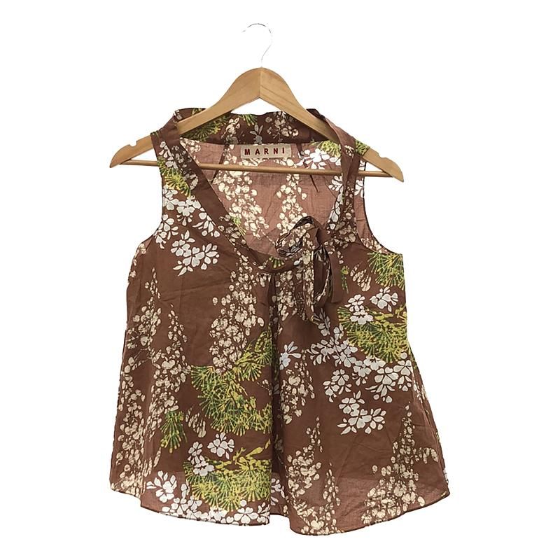 MARNI / マルニ | フラワー 総柄 リボン ノースリーブ ブラウス | 40 