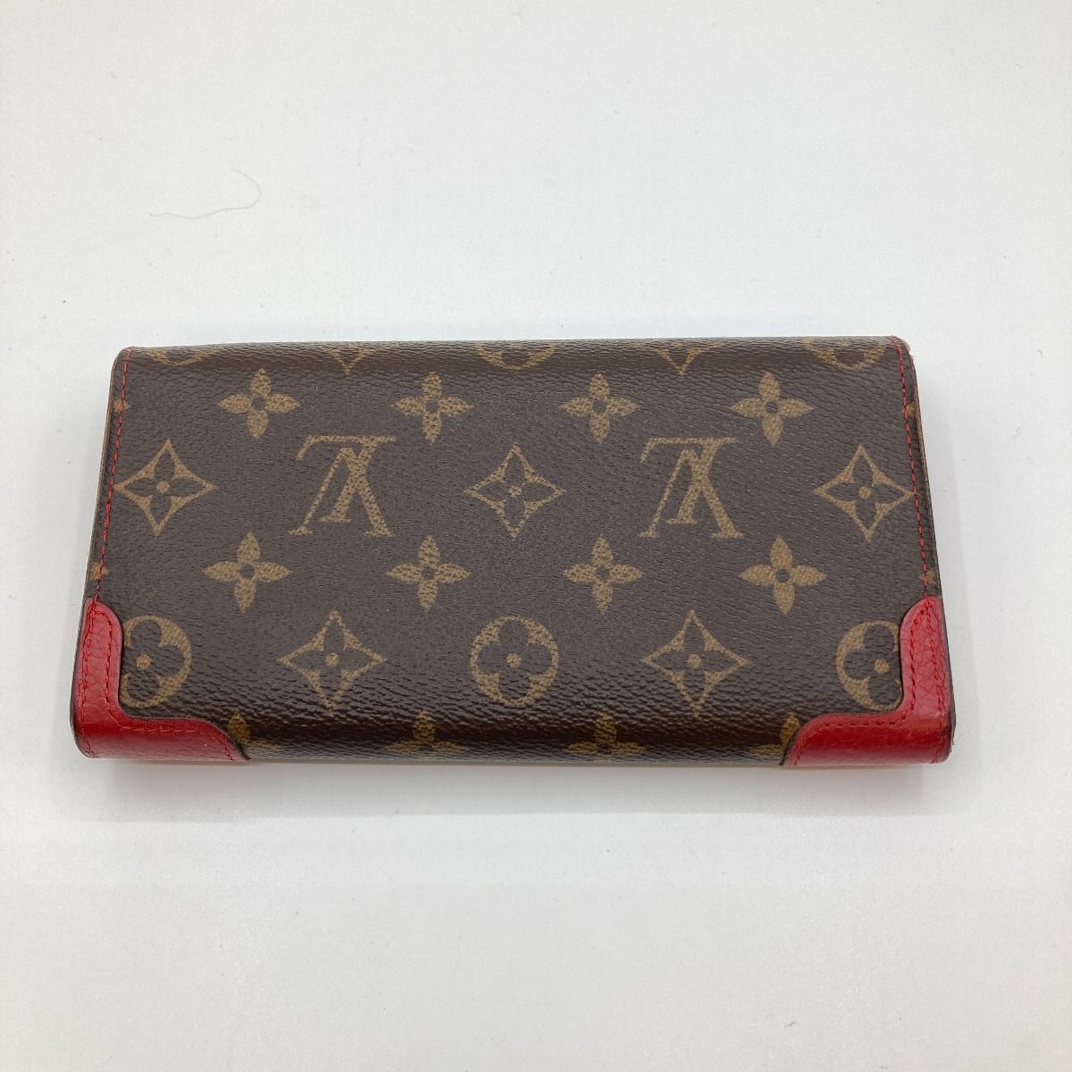 ◎◎LOUIS VUITTON ルイヴィトン モノグラム ポルトフォイユサラ・レティーロ 長財布 RFID（ICチップ） M41951 ブラウン x  レッド ボタンつぶれ有 - メルカリ