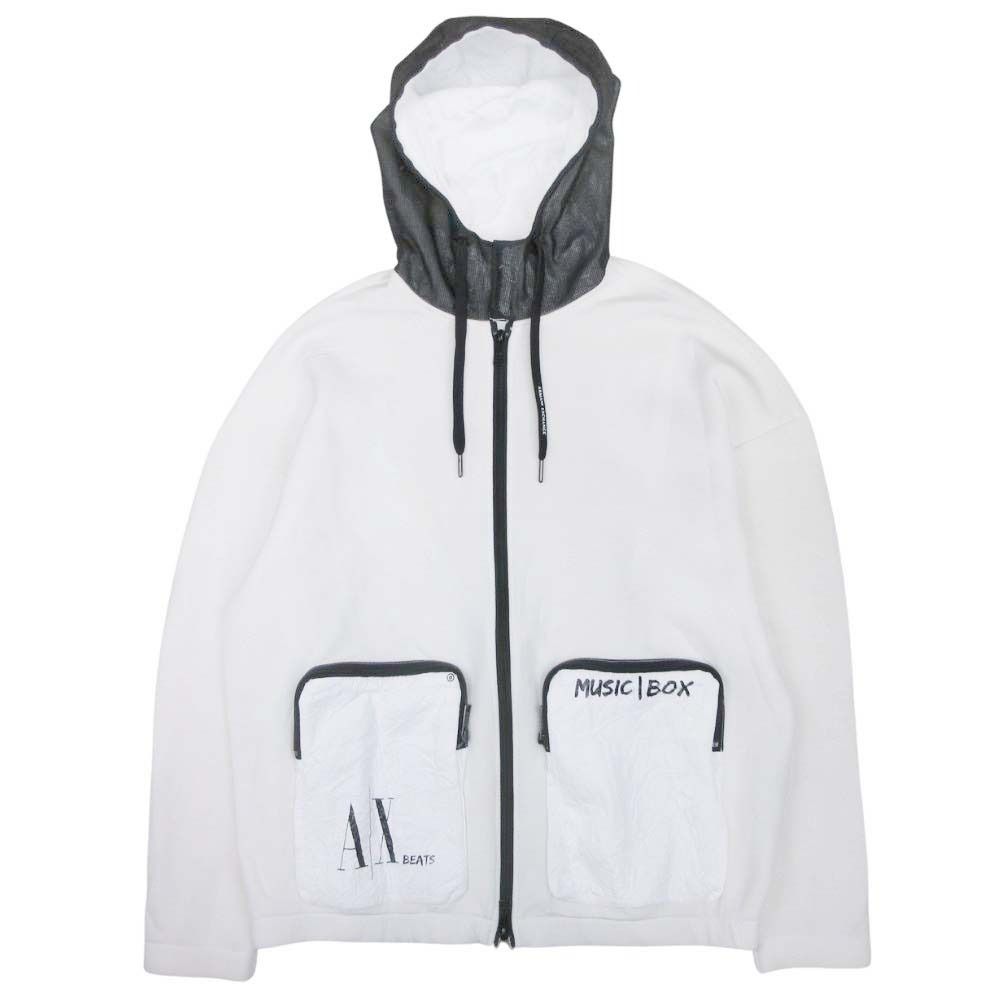 ARMANI EXCHANGE アルマーニエクスチェンジ BEATS ジップアップ スウェット パーカー ジャケット 異素材 M ホワイト メンズ 古着