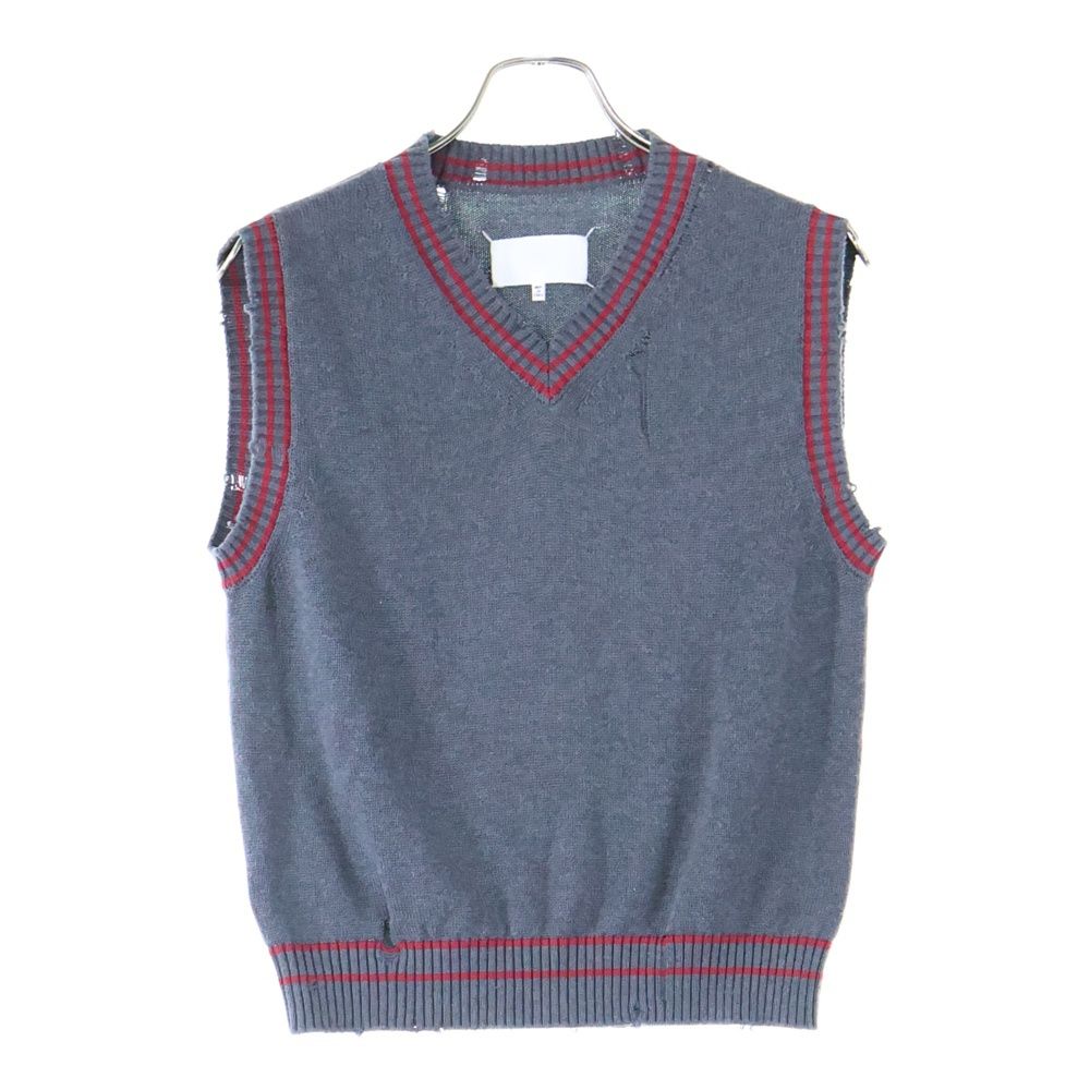 Maison Margiela 0 メゾンマルジェラ 20SS 白タグ カシミヤ混 コットン ダメージ加工 Vネック ノースリーブ ニットベスト セーター グレー S29HA0563
