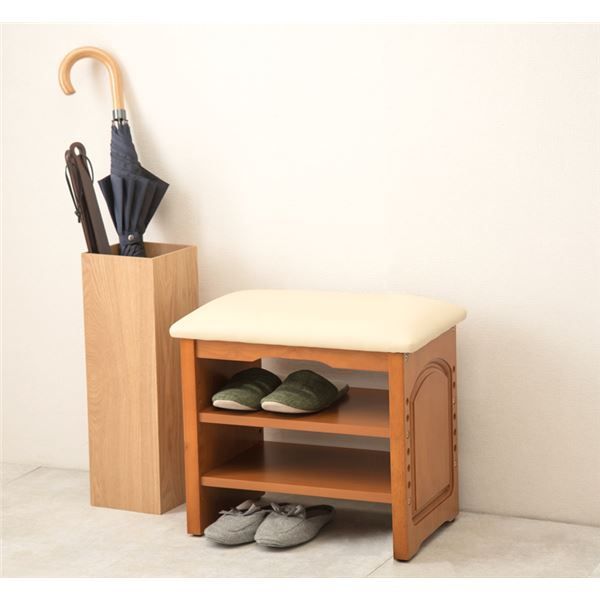 玄関ベンチ 玄関椅子 約幅41×奥行31×高さ43cm ライトブラウン 木製フレーム 合皮 組立品 リビング ダイニング 引っ越し