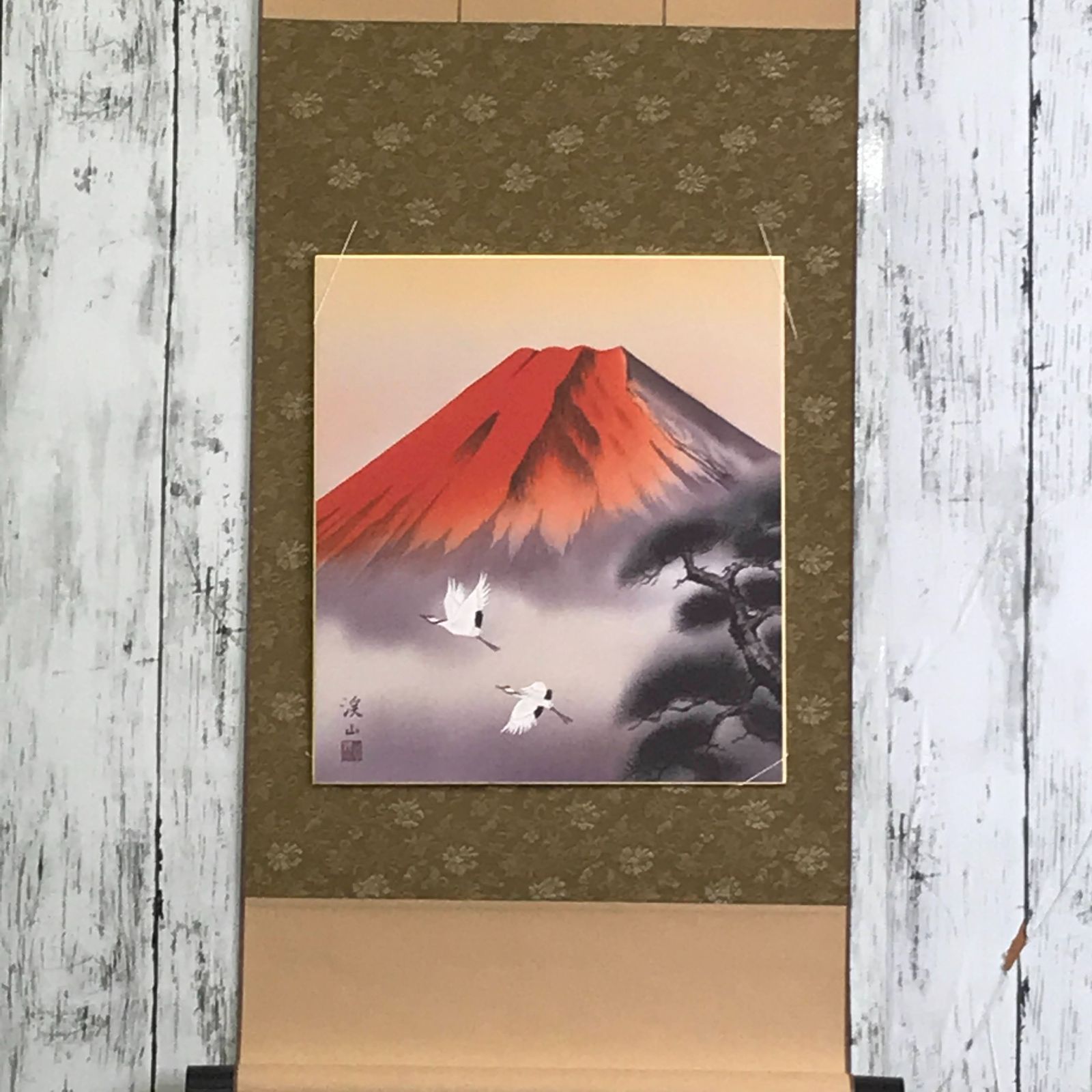 赤富士　風景画　水墨画　色紙絵　置物　インテリア　工芸品　美術品　A2890 赤富士風景画水墨画色紙絵置物インテリア工芸品美術品A2890