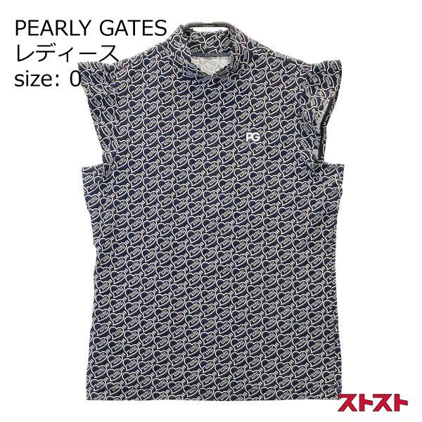 PEARLY GATES パーリーゲイツ ハイネックノースリーブシャツ ハート総柄 ネイビー系 0 [240101149803]#