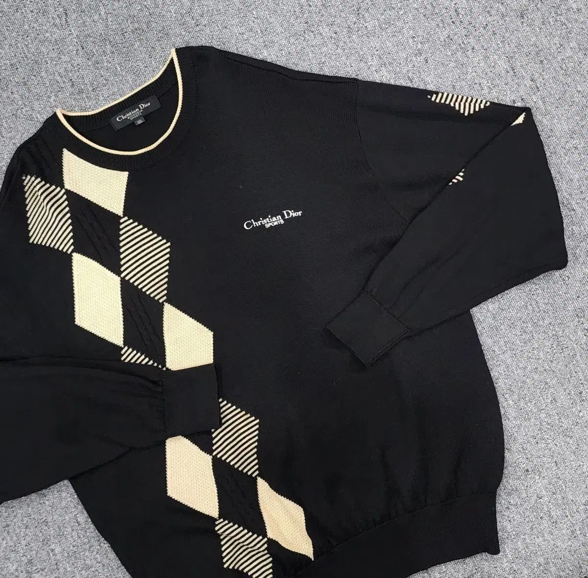 クリスチャンディオール Christian Dior SPORTS アーガイル ニット カーディガン ヴィンテージ 長袖 Vネック ウール ロゴ刺? グレー Christian Dior クリスチャンディオール SPORTS アーガイル