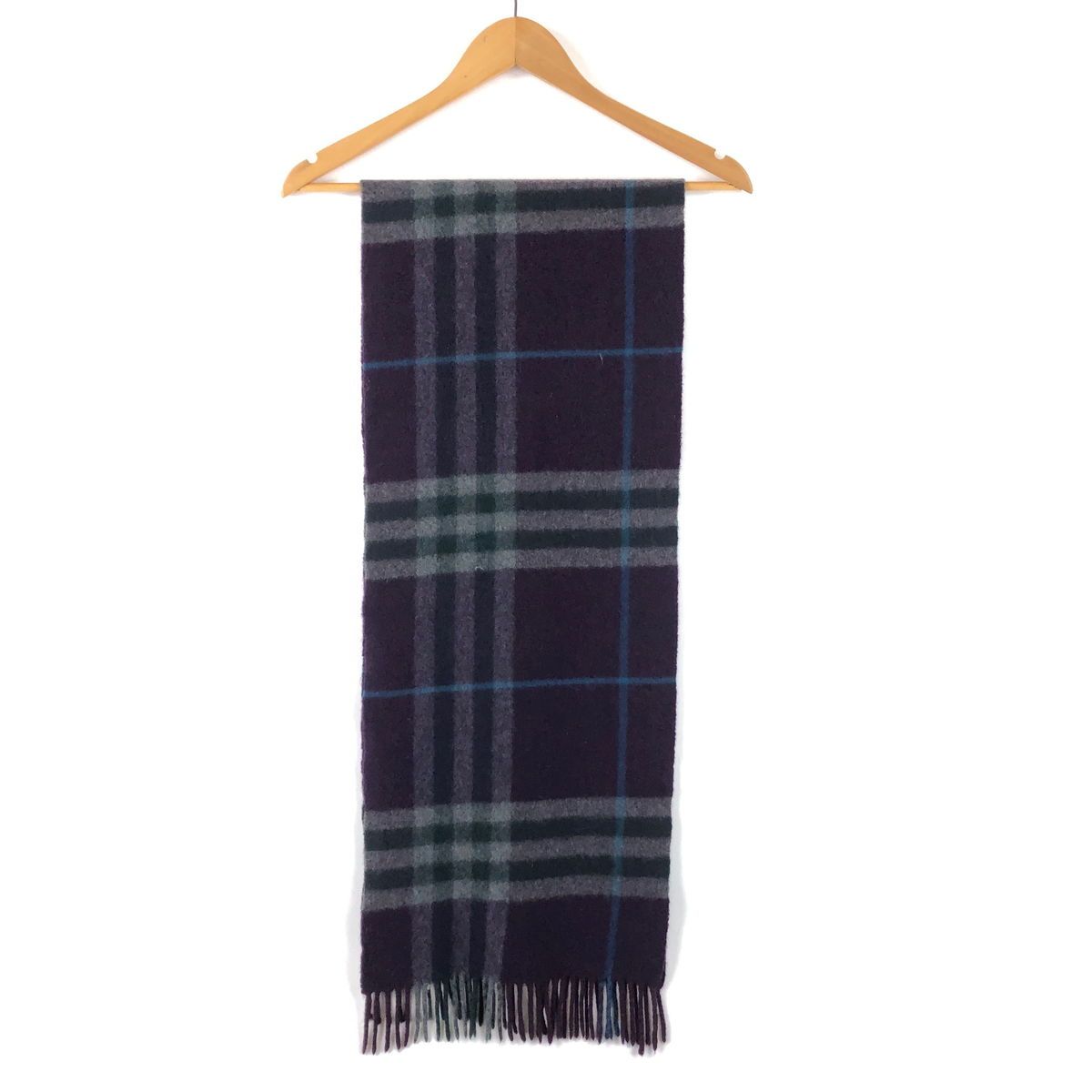 【古着】 BURBERRY バーバリー カシミアマフラー チェック柄 スコットランド製 パープル系 【中古】 n049552