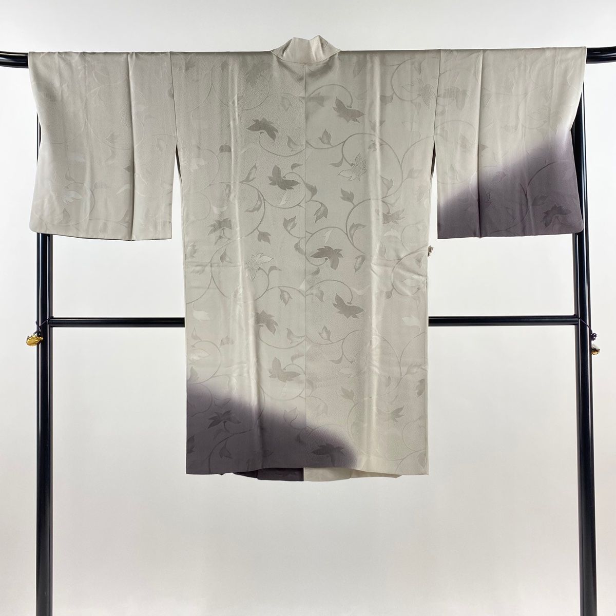道中着 身丈102.5cm 裄丈68.5cm L 和装コート 地紋 裾ぼかし 灰色 正絹 名品