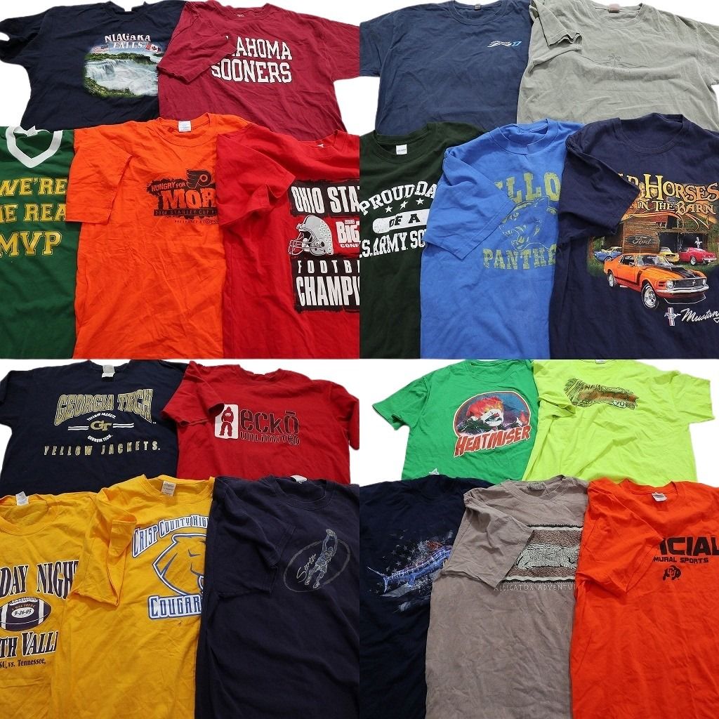 古着卸 mix プリント 半袖Tシャツ 20枚セット メンズ XL 乗り物 ワンポイント 英文字プリント 無地 古着 NA1768