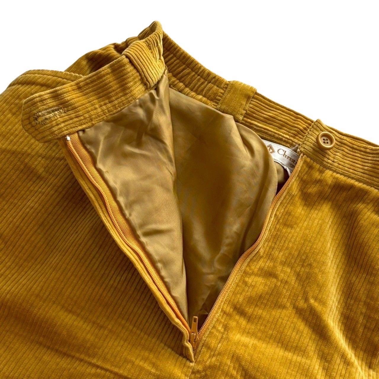 Christian Dior クリスチャンディオール コーデュロイスカート 黄 冬 台形 レディース Lサイズ NICORILABO_COM