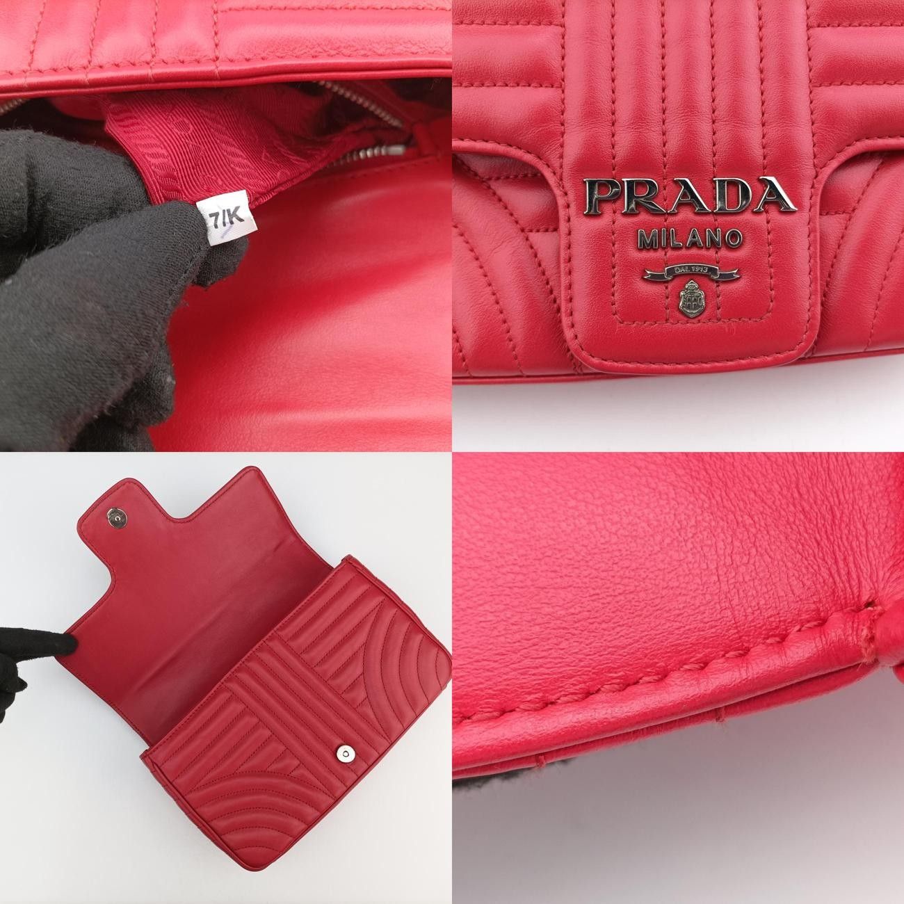 プラダPradaダイアグラムレッドレザー1BD1087|K