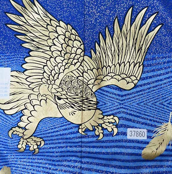 七五三 五歳 男児 羽織袴フルセット 着物 青地 鷹 お仕立て無料 袴