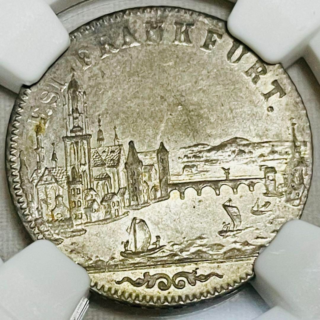 1853 ドイツ 都市景観 フランクフルト自由都市 ６クロイツァー銀貨 MS62