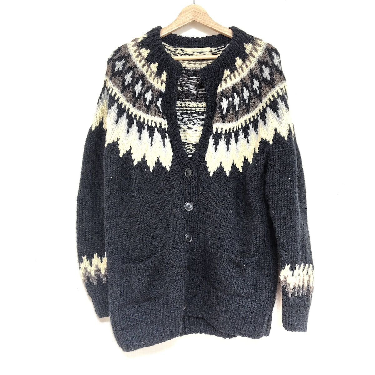 Curensology カレンソロジー カーディガン サイズF レディース - 黒×アイボリー×マルチ 長袖