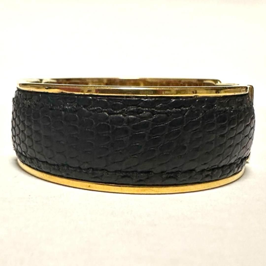 グッチ GUCCI リザード バングル ブレスレット Gロゴ ゴールド レザー
