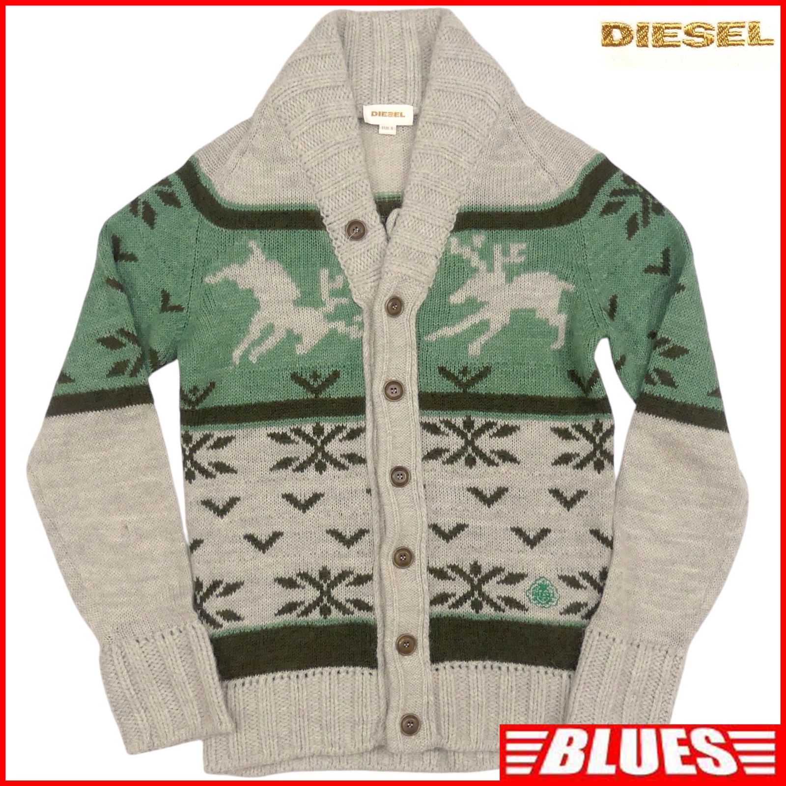 DIESEL ディーゼル カーディガン セーター ニット S メンズ グレー 緑 