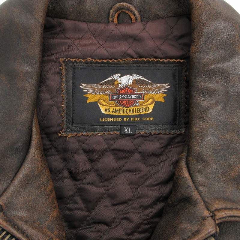 HARLEY DAVIDSON シングル ライダースジャケット 牛革 茶色 XL ハーレーダビッドソン HARLEY DAVIDSON ライダースジャケット